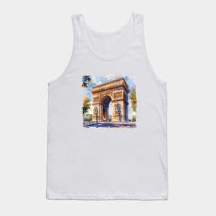 Arc de Triomphe Watercolor Travel Landmarks France Tank Top